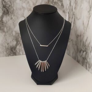 Stella & Dot Rebel Cluster Necklace, Layered Silver Spike Necklace, Elegant, New